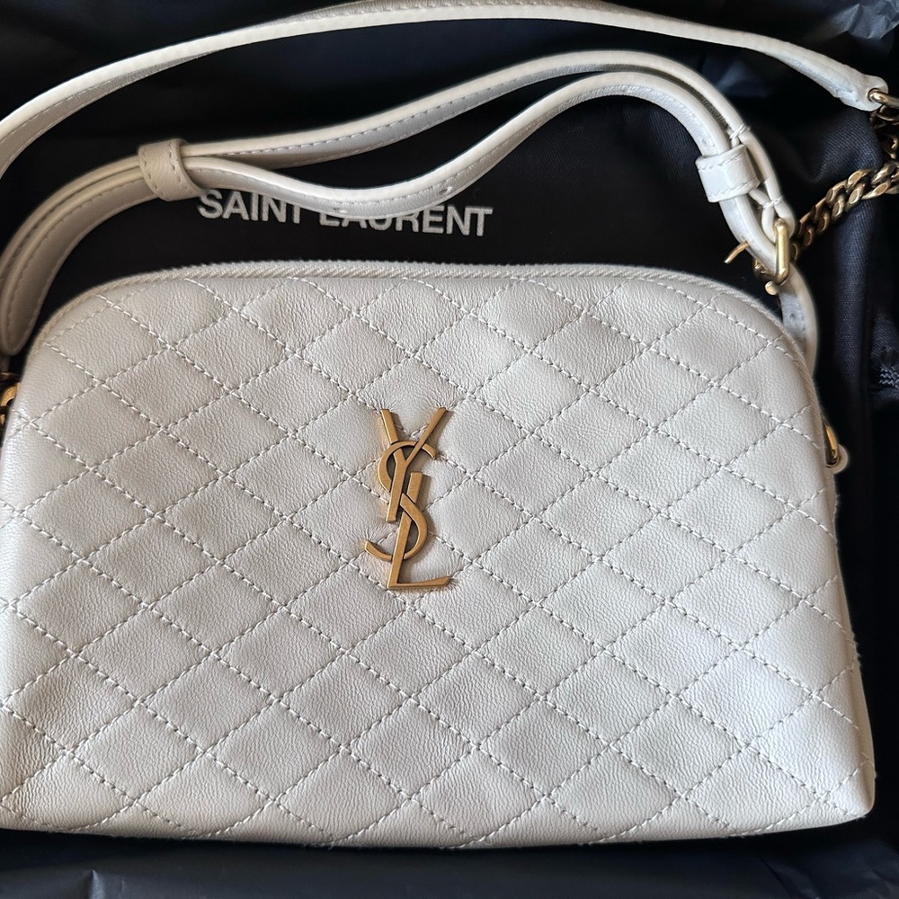 SAINT LAURENT cream bronze chain bag